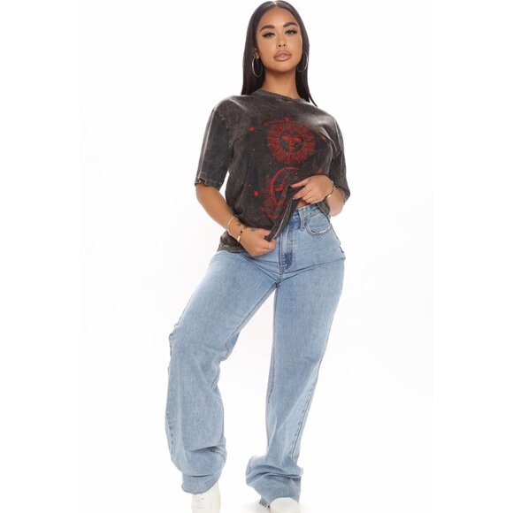 Fashion Nova ✦ Ease Your Soul Tunic Top ✦ Black Red Washed Cotton Graphic NWT - Picture 6 of 6